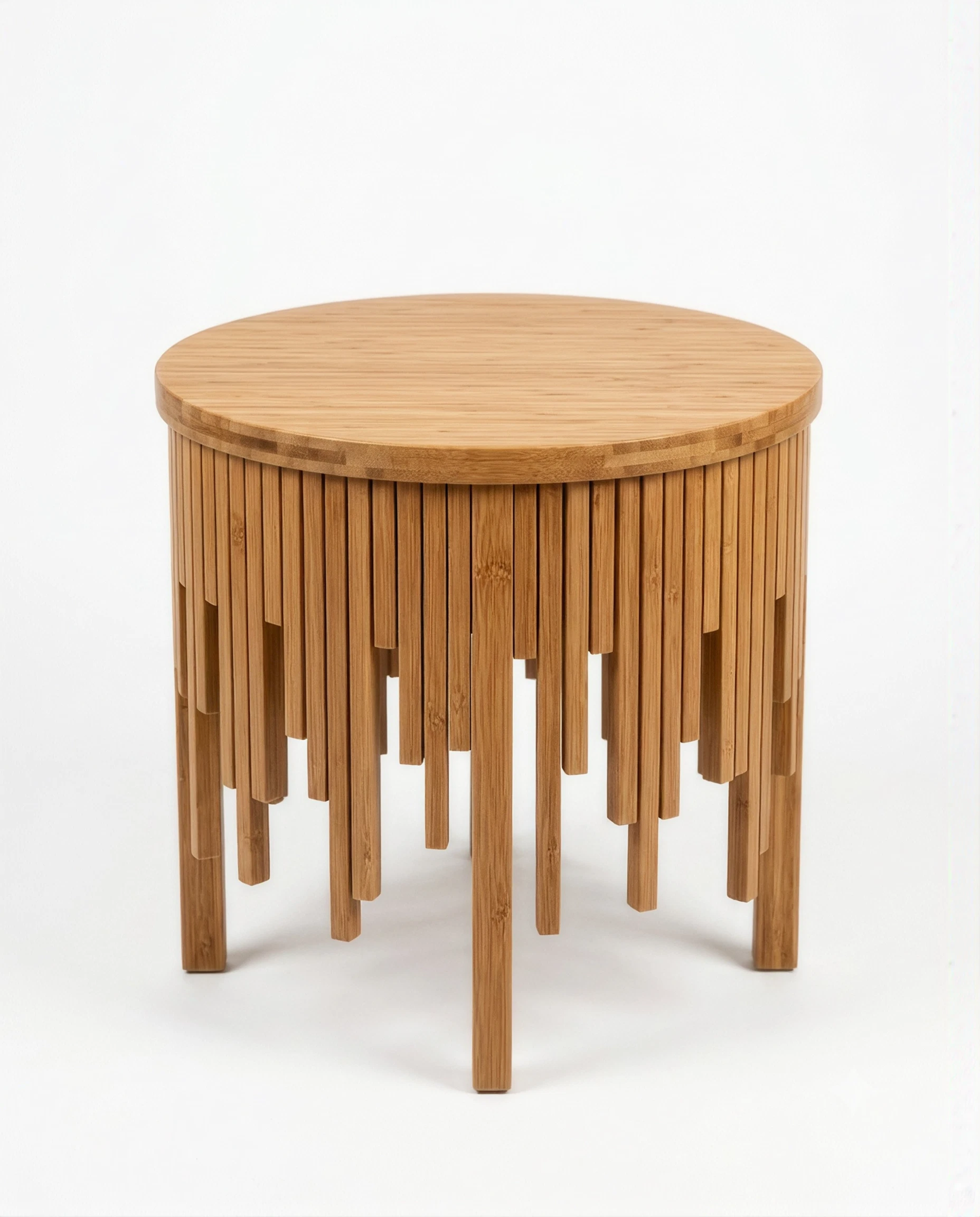 Decorative table made of laminated bamboo with a natural finish, produced at the Java Bamboo Lamina factory